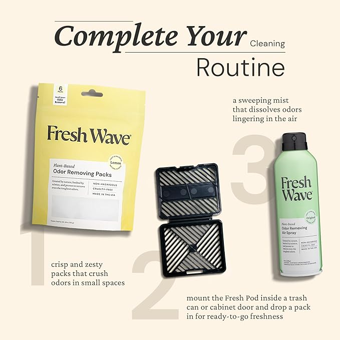 Fresh Wave Lemon Odor Eliminating & Deodorizing Packs | Bag of 6 & Fresh Pod Case | Safer Odor Relief for Small Spaces | Natural Plant-Based Odor Eliminator | Odor Absorbers for Home