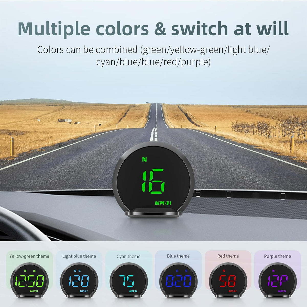 ACECAR Digital GPS Speedometer New HUD Car Head Up Display LCD Display with MPH Digital Speed Compass Direction Driving Distance Altitude Overspeed Alert for All Vehicle