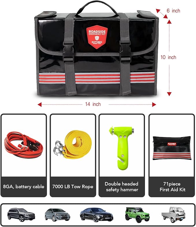 Car Emergency Kit (126 Piece)，Gift for Father Women Friend, Premium Roadside Assistance Essentials with Jumper Cables Tow Rope- Ideal Auto Road Safety Kit for Truck, RV
