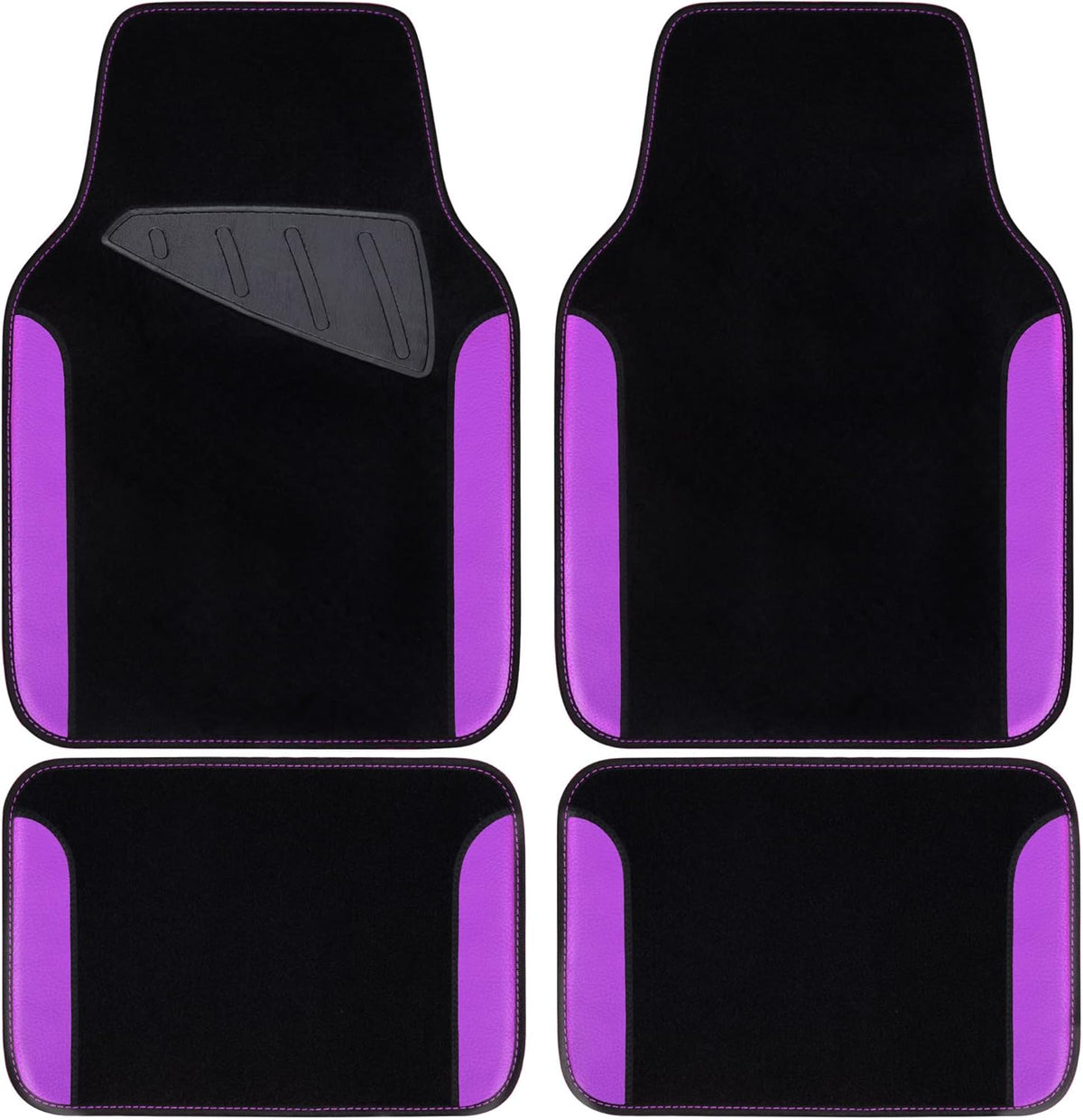 CAR PASS Waterproof Universal Fit Car Floor Mats, Faux Leather Car Carpet Mats with Anti-Slip Nibbs Backing & Driver Heel Pad Fit for SUV,Vans,sedans, Trucks,Set of 4pcs for Women (Black with Purple)