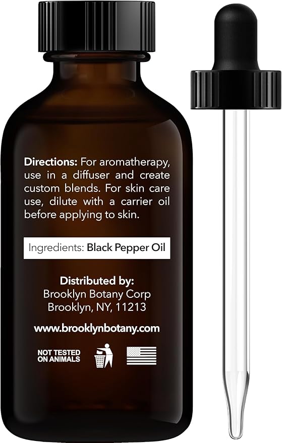 Brooklyn Botany Black Pepper Essential Oil - 100% Pure and Natural - Premium Grade Oil with Dropper - for Aromatherapy and Diffuser - 1 Fl Oz