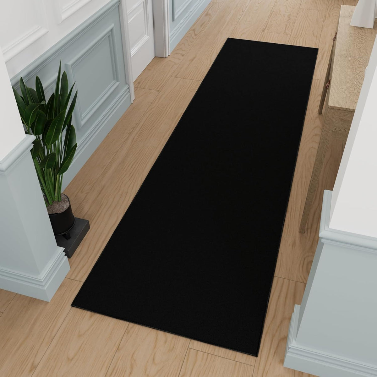 Ottomanson Hallway Runner Rug 1'10" x 12' Non Slip Solid Area Rugs Easy to Clean Laundry Rug Runner Durable & Pet Friendly Floor Carpet Runners for Hallways Entryway Living Room Kitchen, Black
