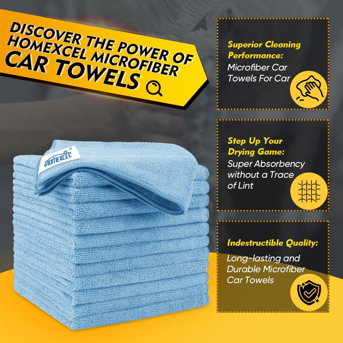 HOMEXCEL Blue Microfiber Cleaning Cloth 50 Pack, 12.5 x 12.5 inch Microfiber Towels for Cars, Ultra Absorbent Car Washing Cloth, Lint Free Streak Free Cleaning Rags for Car, Kitchen, and Window