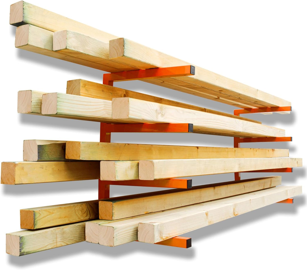 YYR Wood Organizer and Lumber Storage Rack Wall Mount, Heavy Duty Metal Shelf with 4-Level Holds Up 800 LBS, Indoor & Outdoor Use - Orange