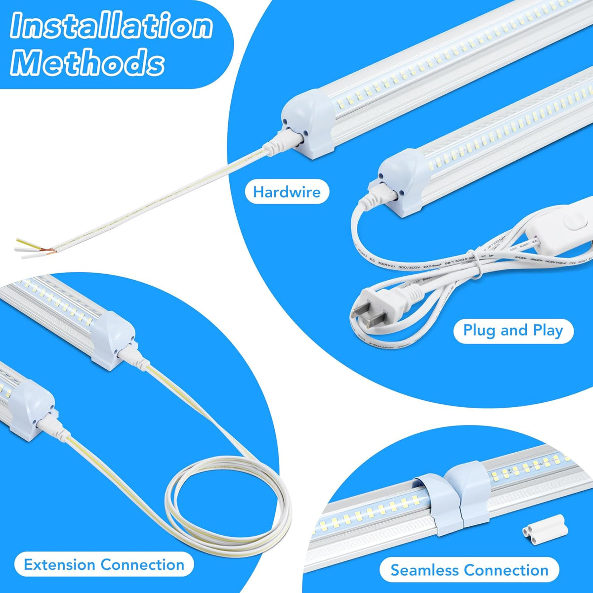 T8 LED Shop Lights, 4 Pack Garage Light 4FT 60W 9600LM 6000K, Work Lights Ceiling LED, Linkable Lighting, Plug & Play Energy-Saving for Warehouse Basement Gym Room(V4)