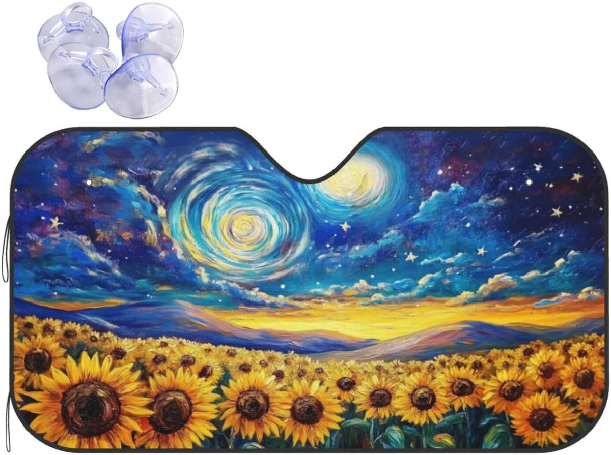 Vintage Sunflower Car Sun Shade Windshield Sunshade Foldable Front Window Shield Cover for Truck SUV