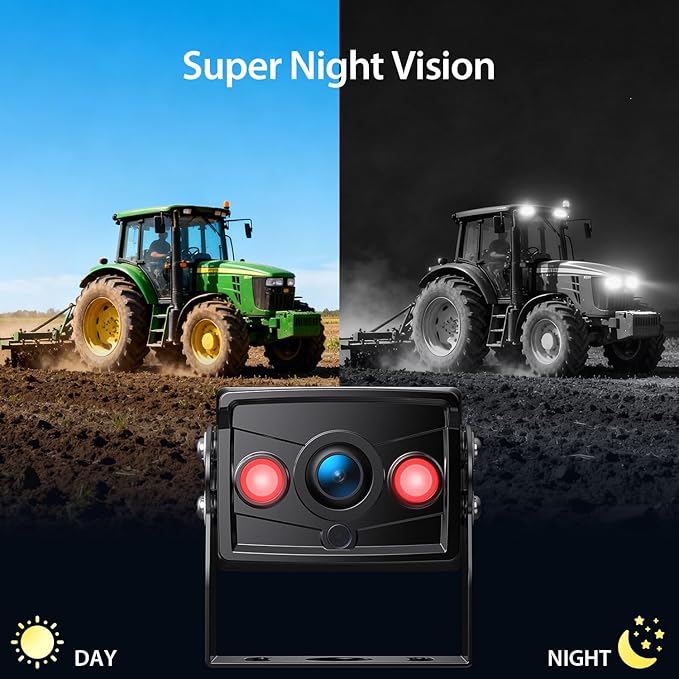ZEROXCLUB 2 Wired Rear View Backup Camera System, 7" 1080P Monitor IP69K Waterproof Vibration-Proof 10G Reverse Camera, Dual Split Screen for Tractor, Truck, Trailer, Combine, Heavy Equipment, BH702
