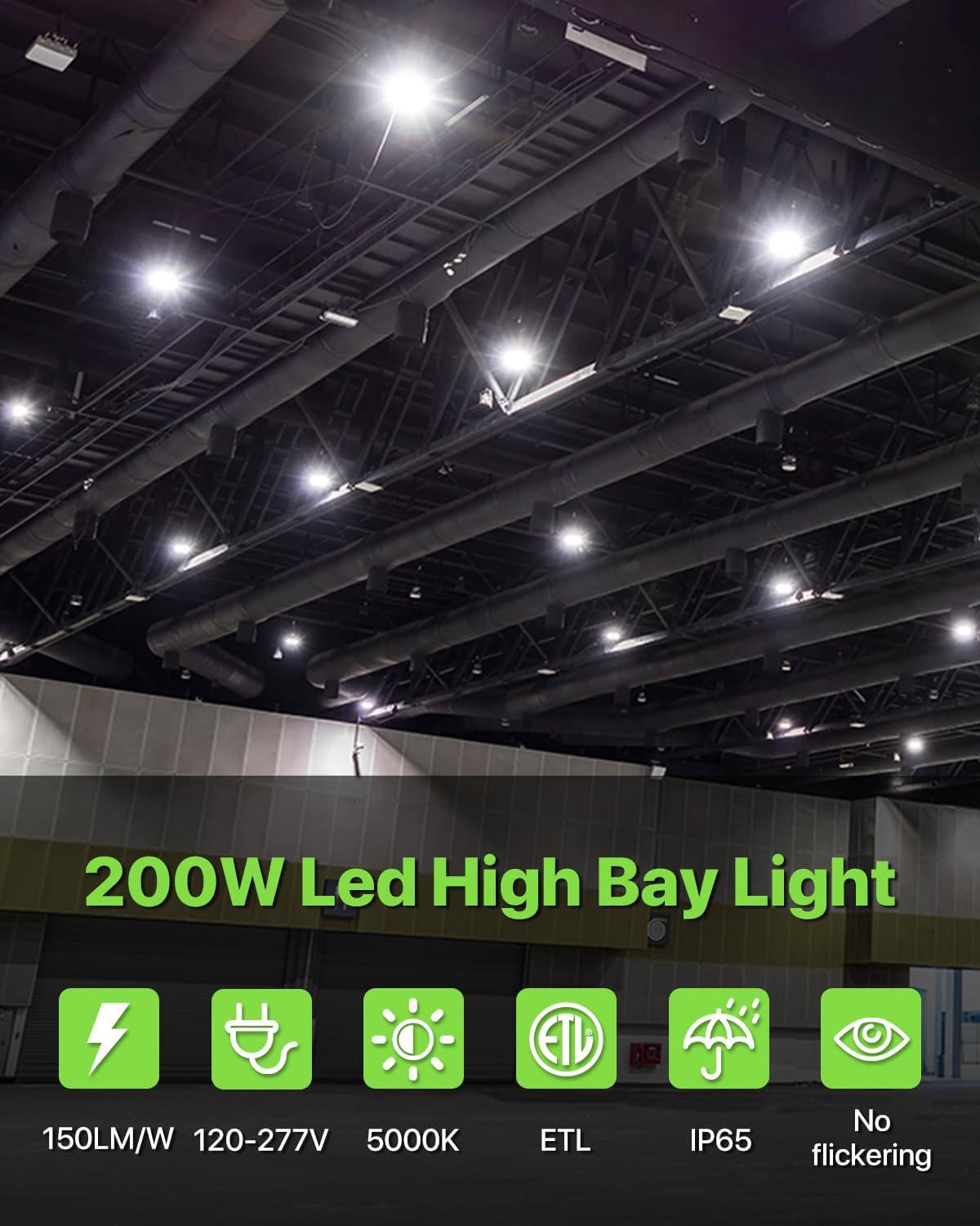 200W UFO LED High Bay Light 6-Pack 150LM/W 30,000LM Output Led Shop Lights 100-277V IP65 Waterproof Commercial Warehouse Lighting Fixture 5000K Daylight for Garage, Workshop, Factory, Gym