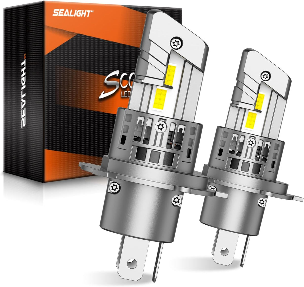 SEALIGHT H4 9003 HB2 Fog Bulbs, 30000LM 6500K Cool White, 1:1 Mini Size, H4 Bulb with 13000RPM Cooling Fan, 3 Mins Plug-N-Play, Non-Polarity, Pack of 2
