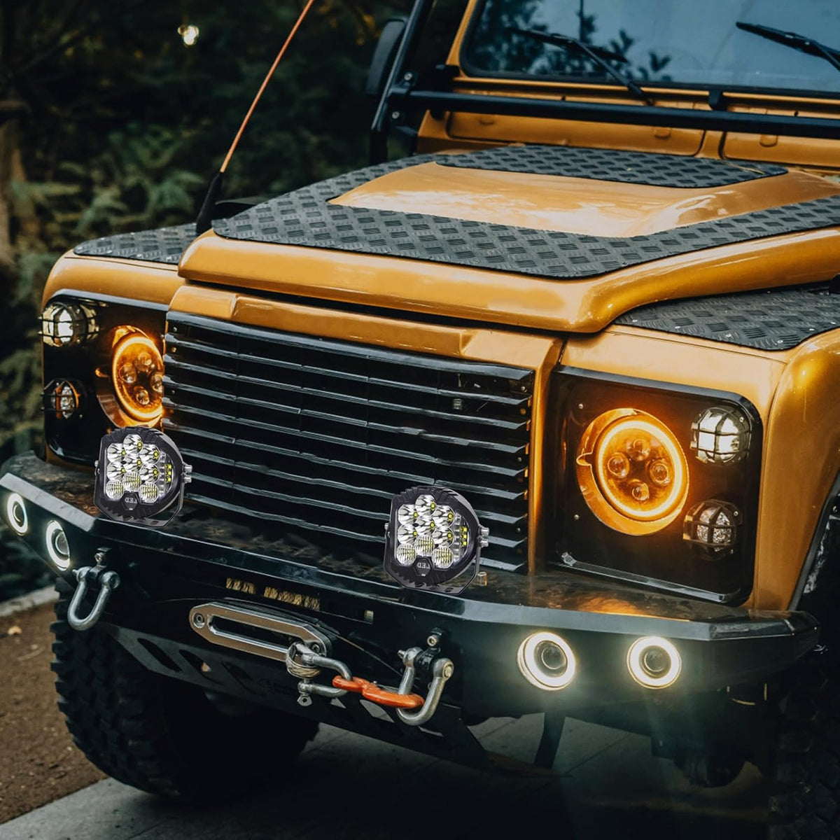 LIGBT 2PCS 7 Inch Round LED Offroad Light with DRL 90W LED Off Road Lights Super Bright Driving Spot Light Bar with Amber DRL Side Shooter Lights Waterproof 12V 24V for Pickup Trucks SUV UTV