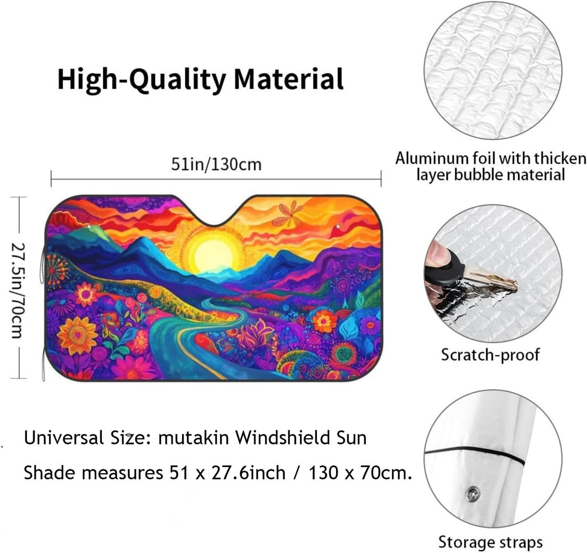Abstract Flower Sunrise Car Sun Shade Windshield Sunshade Foldable Front Window Shield Cover for Truck SUV