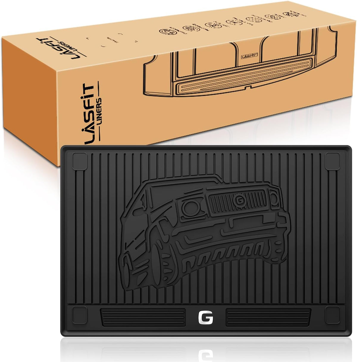LASFIT Cargo Mats for Mercedes Benz G Class G550 / G580 / G63 AMG SUV 2026 2025 2024 2023 2022 2021 2020 2019, All Weather TPE Custom Fit Cargo Liner for G Class Trunk Mats, Black