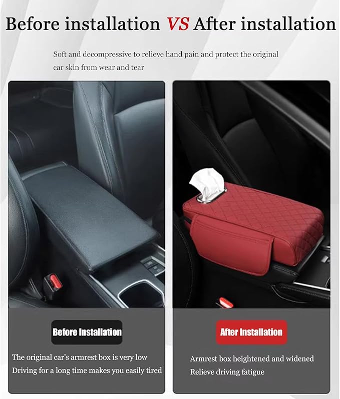 Car Center Console Cover for Infiniti FX SUV FX35 / FX37 / FX40 / FX45 /FX50, Leather Car Arm Rest Cover, Car Armrest Cushion with 2 Storage Bags Car Center Console Armrest Pad, D Brown