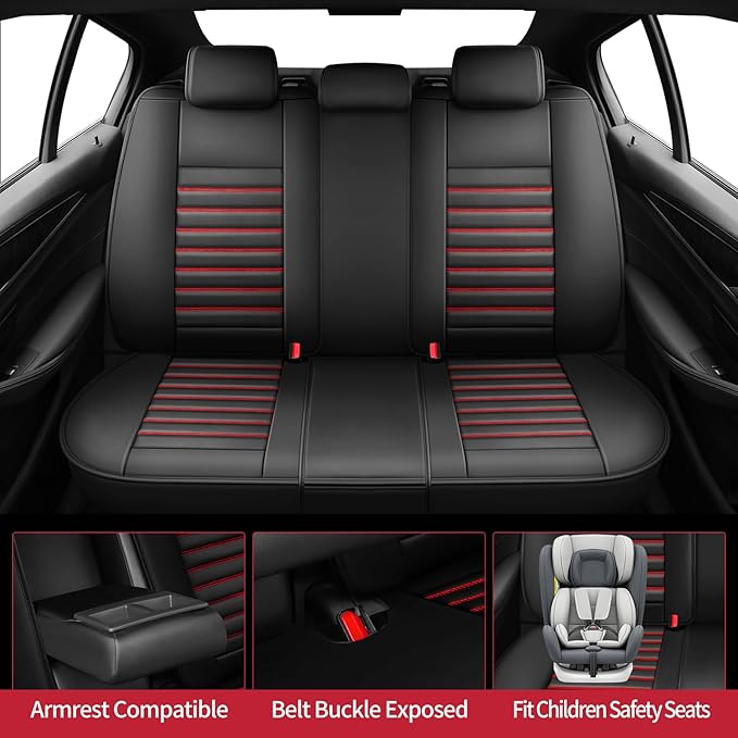 Fit Crosstrek Car Seat Covers for Subaru Crosstrek 2016-2025 2026 - Upgraded Premium Waterproof & Breathable Leather, Airbag Compatible,All-Weather Seat Cushion Protector(Full Set,Black+Red)