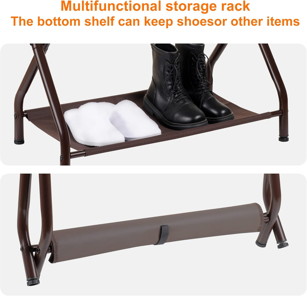 Heybly Luggage Rack, Pack of 2, Steel Folding Suitcase Stand with Storage Shelf for Bedroom, Hotel, Foldable Steel Frame, Guest Room Bedroom Hotel, 26.2" L x 14.4" W x 20.5" H, Brown HLR004Z2