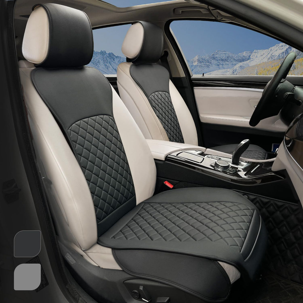 2 Pack Leather Front Seat Covers, Universal Sideless Car Seat Protectors, Waterproof Automotive Seat Cover for Most Cars Trucks SUV(Black)