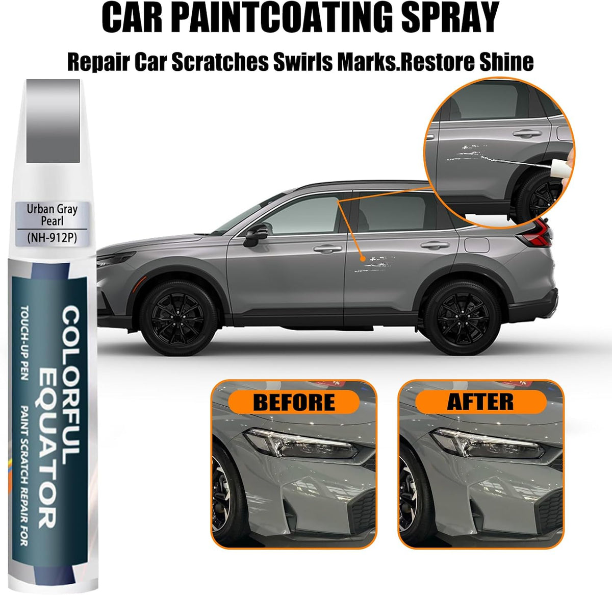 Urban Gray Pearl(NH-912P) Touch Up Paint Compatible with Honda, Car Paint Pen Scratch Repair Two-In-One Touch Up Paint, Premium Car Scratch Remover for Deep Scratches