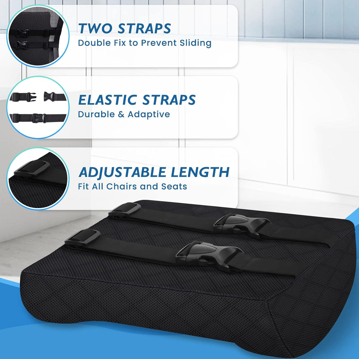 Lumbar Support Pillow for Office Chair Back Support Lumbar Pillow for Car, Gaming, Office Chair - Improve Sitting Posture & Back Pain Relief, Memory Foam, Adjustable Straps, Black