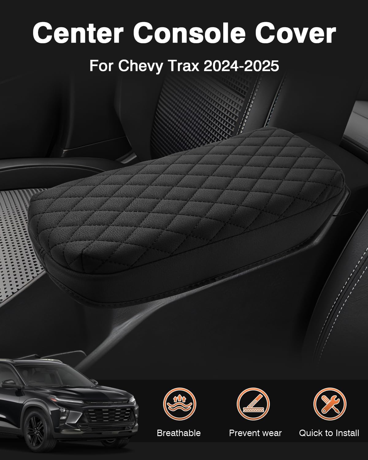 Shademax Custom for 2024 2025 2026 Chevy Trax Center Console Cover Armrest Cover for Chevrolet Trax LS/1RS/LT/2RS/ACTIV, Arm Rest Cushion Pad Leather Middle Console Lid Protector Trax Accessories