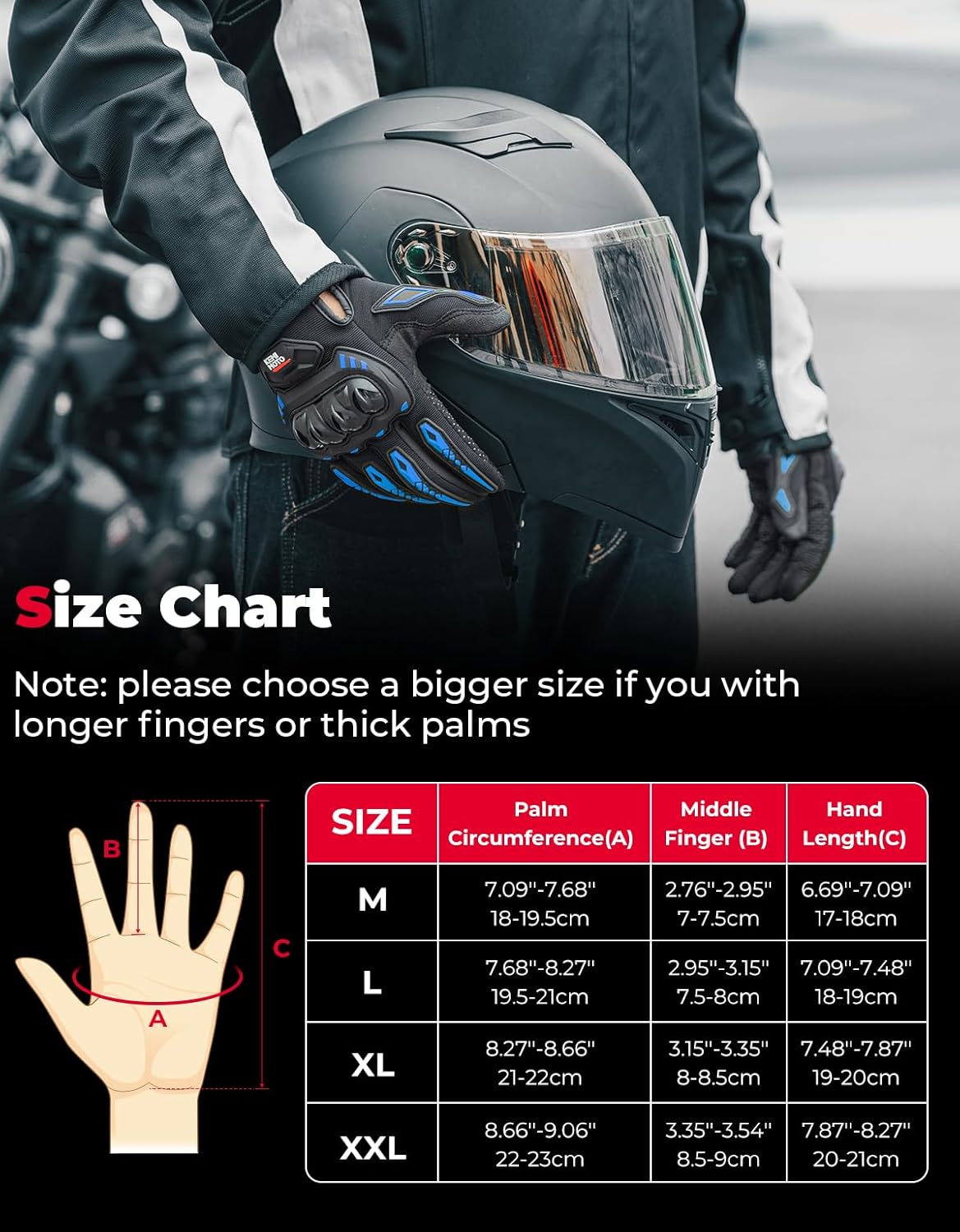 KEMIMOTO Motorcycle Gloves for Men/Women, Touchscreen Dirt Bike Gloves with Shell, Anti-Slip for Motorbike, Riding, Racing, Cycling, Dirt Bike, ATV, UTV, Motocross, BMX, Hiking
