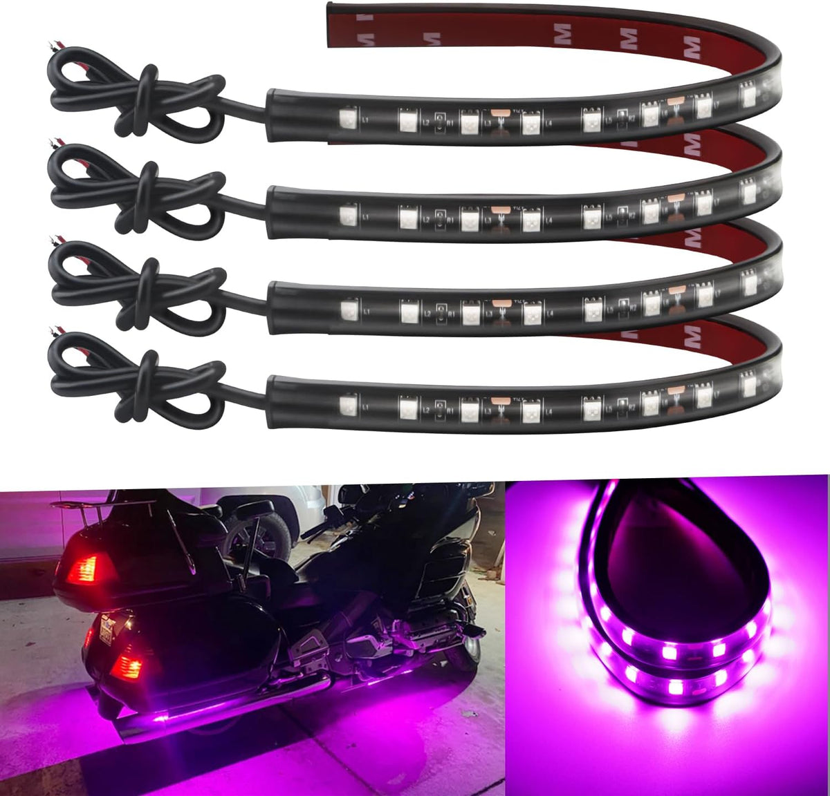 12V Led Light Strip 12.75Inch Waterproof Led Light Strips for Cars Motorcycles Golf Cart Interior & Exterior Marine Boat Pink Led Strip 12V 5050 18SMD,Pack of 4