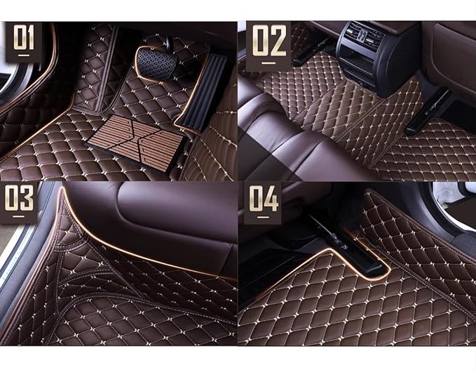 Custom Personalized Floor Mats for Cars，Luxury Full Coverage All Weather Car Floor Mats，Anti-Slip Leather Car Mat Set ，Custom Floor Mats for 99% of Cars, Trucks & SUVs (Light Brown)