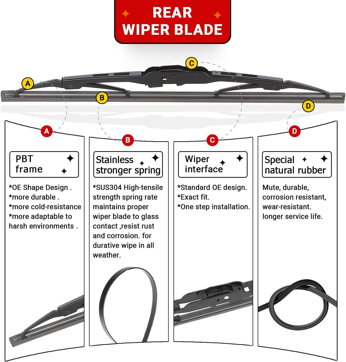 Windshield Wiper Blades Replacement for Dodge Grand Caravan 2008 2009 2010 2011 2012 2013 2014-2019 Original Factory Quality Front Rear Wipers Blade Set for Car - 26" 20" 16" (Piece of 3)