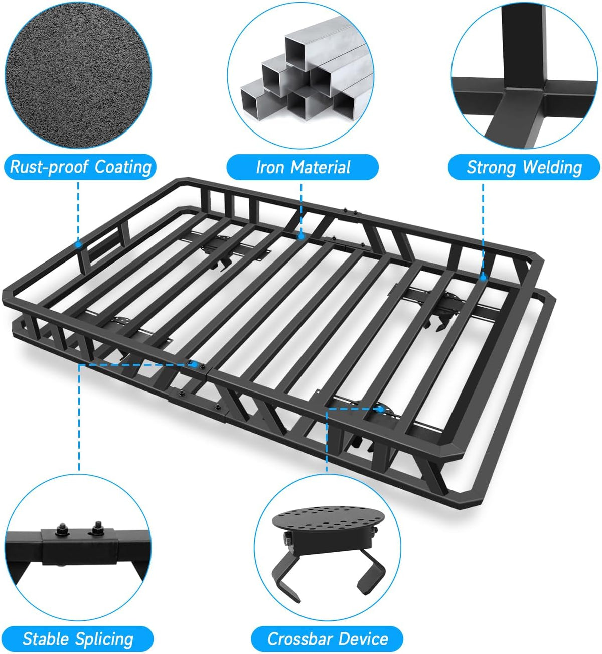 NIHAO 60"x36"x5" Heavy Duty Roof Rack Cargo Carrier, Universal Car Top Luggage Basket for SUV, Truck, RV, Pickup, Holds Up to 250 Lbs