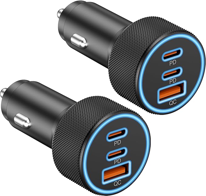 USB C Car Charger, 3-Port 67W Dual USBC & USB-A Car Phone Accessories Fast Power Adapter Cargador Carro PD/QC Cigarette Lighter for iPhone 17/16/15, iPad, Samsung Galaxy S25/S24, Android, 2-Pack