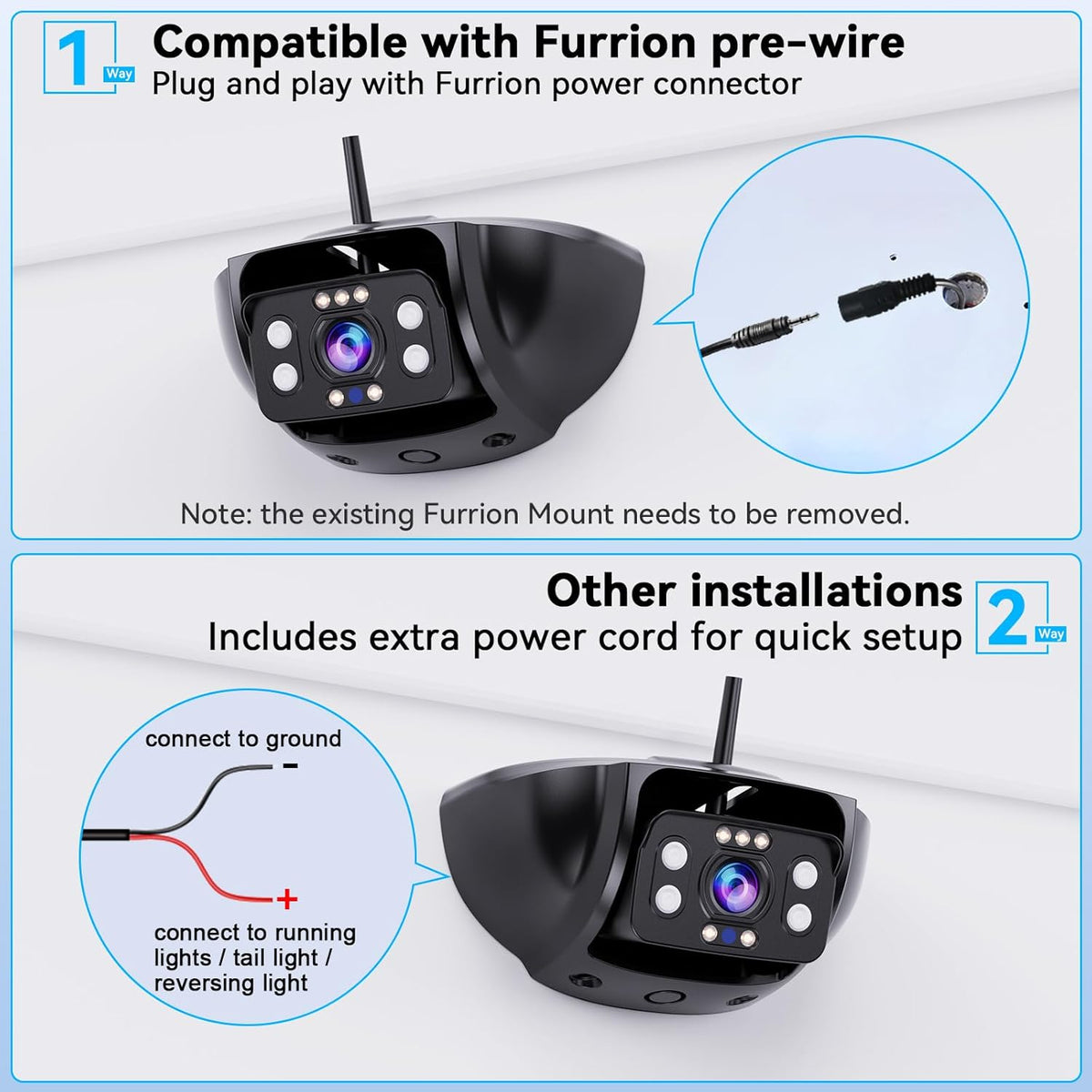 RV Backup Camera Wireless 7-inch for Furrion: Touchkey 4-Channel with Recording 1080P HD RV Rear View Camera Night Vision Waterproof Easy Install for Trailers, Boats, Fifth Wheels