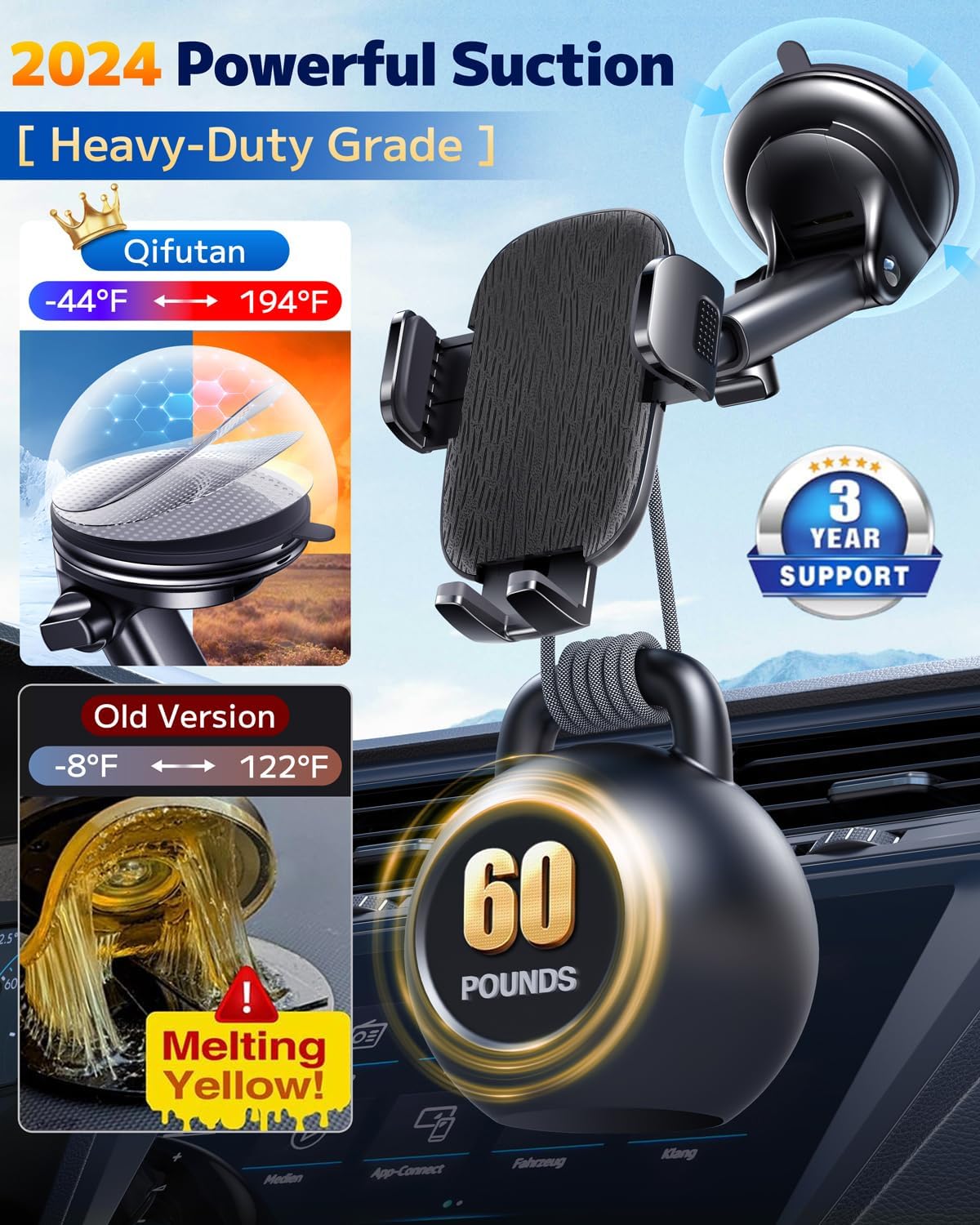 Qifutan Dash Mounted Phone Holders for Your Car Dash Phone Mount for Car Dashboard Air Vent Multi-Mount 3 in 1 Vehicle Windshield Holder Compatible Multi-Device Clip