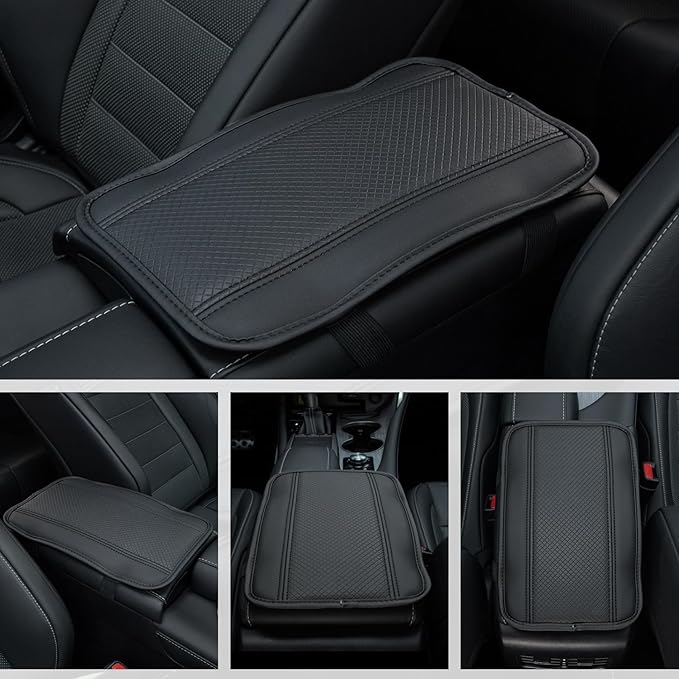 Amiss Car Center Console Pad, Universal Waterproof Car Armrest Seat Box Cover, PU Leather Auto Armrest Cover Protector，Vehicle Interior Accessories fits SUV/Truck/Car (Black)