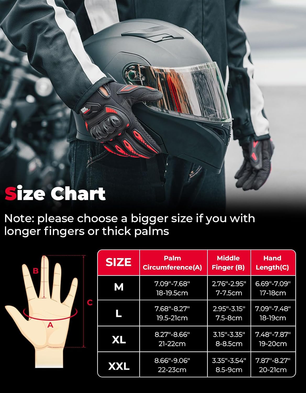 KEMIMOTO Motorcycle Gloves for Men/Women, Touchscreen Dirt Bike Gloves with Shell, Anti-Slip for Motorbike, Riding, Racing, Cycling, Dirt Bike, ATV, UTV, Motocross, BMX, Hiking