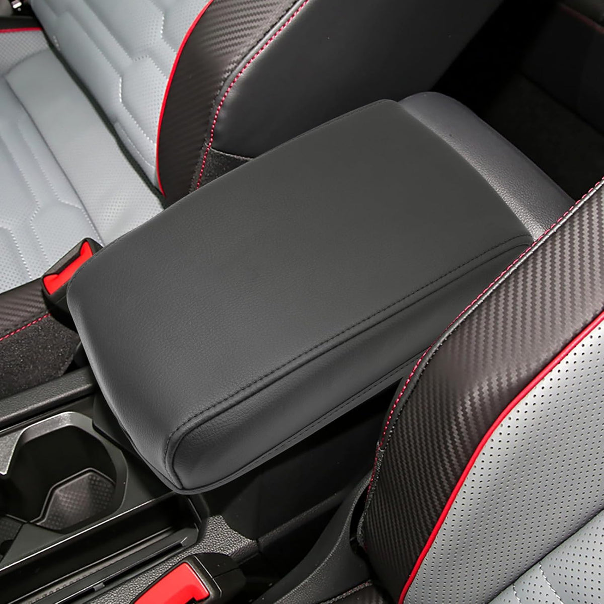 SXCY for 2024 VW Tiguan Armrest Cover for Volkswagen Tiguan 2024 Accessories 2018-2022 2023 2024 Tiguan Center Console Cover 2024 Tiguan Middle Console Cover (Black Leather Cover)