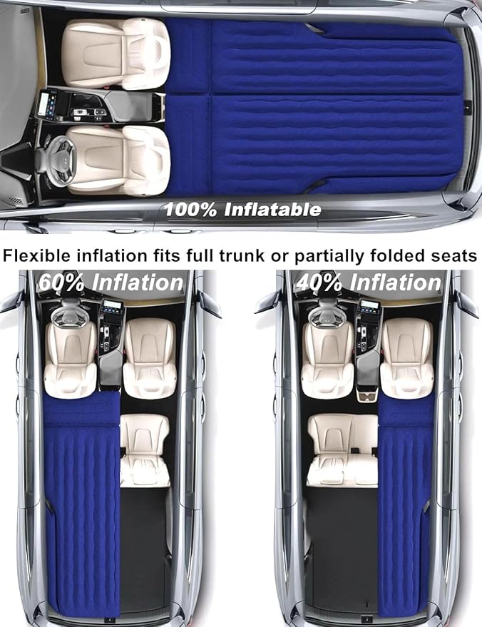 Umbrauto SUV Camping Air Mattress: Inflatable Car Bed for Back Trunk Sleeping with Air Pump, Flocking Surface, Heavy-Duty 210T Bottom, Includes Pillows, Repair Kit, Storage Bag & 3-in-1 Nozzles