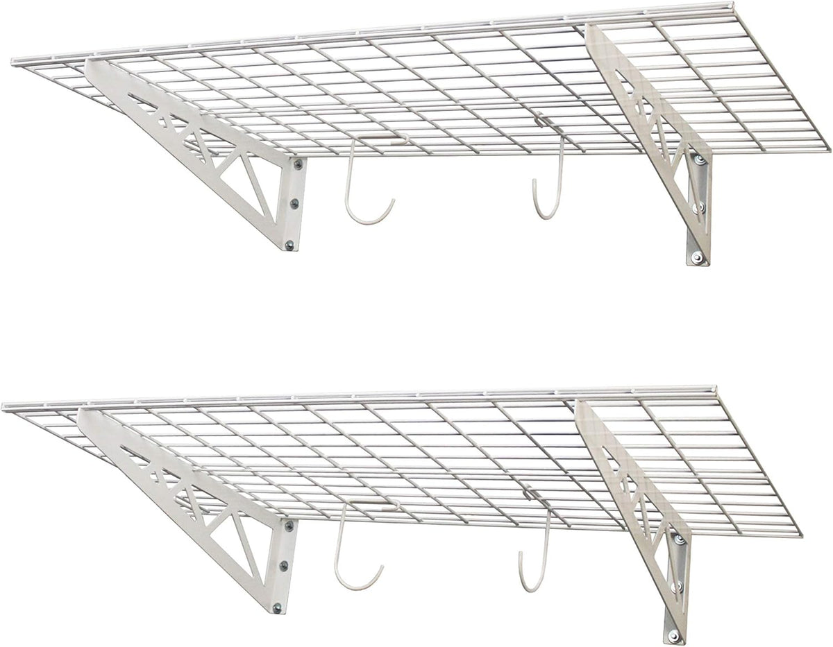 SafeRacks Garage Wall Shelves - 2 Pack Combo Set with 4 Hanging Hooks