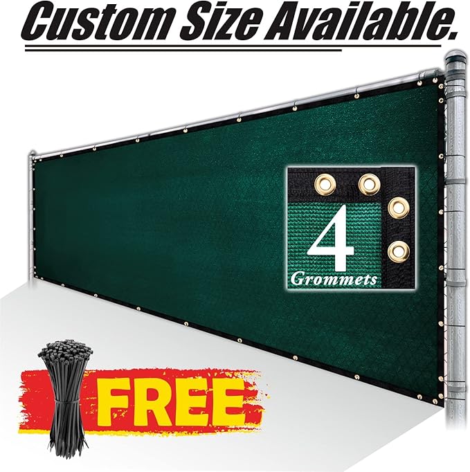 Royal Shade Custom Size 6' x 98' Green Fence Privacy Screen Windscreen Cover Netting Mesh Fabric Cloth - Cable Zip Ties Included (We Make Custom Size)