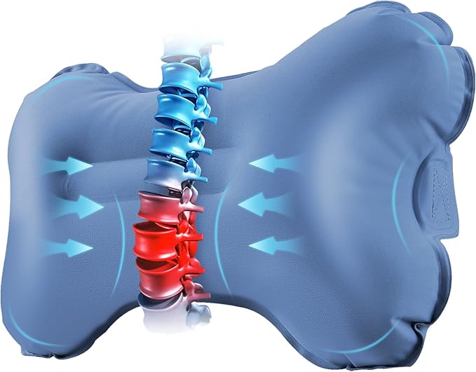 Mixtrend Travel Lumbar Pillow Inflatable Lumbar Support Pillow with Memory Foam, Back Support Pillow for Airplane Long Flight, Essential Travel Support Pillow for Women Men Kids（Mist Blue）
