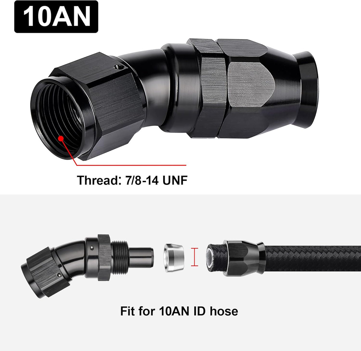 EVIL ENERGY 10AN 30 Degree PTFE One Piece Full Flow End Hose Fitting Aluminum Black