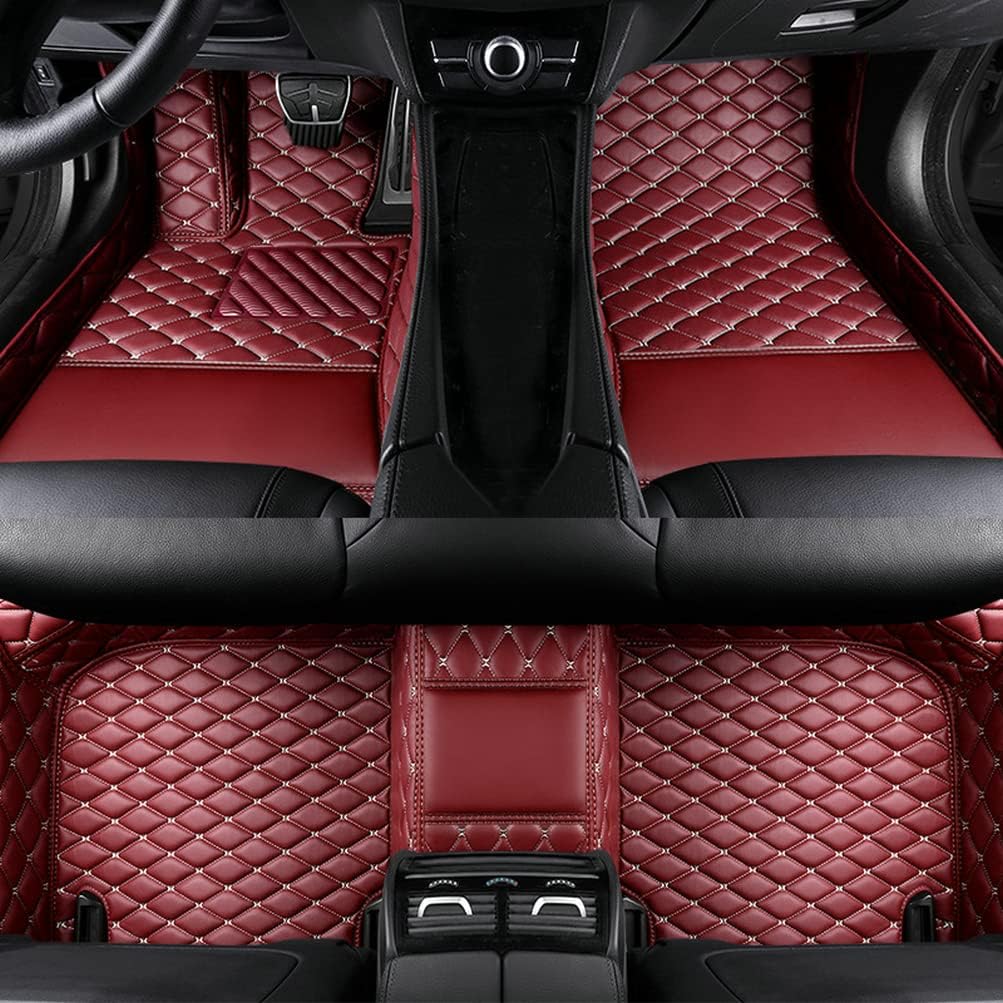 Custom Colors Car Floor Mats Black Pink for 99.9% Sedan SUV Sports， All-Weather Liners Car Floor mat，Luxury Leather Automotive Floor Mats (Wine Red,3D Floor Mats)