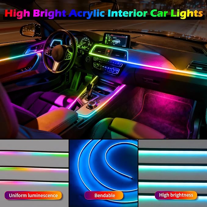Interior Car LED Strip Lights, Acrylic LEDs Lights for Car with Dynamic Dreamcolor Chasing, Ambient Lighting Kits Music Sync Wireless APP and RF Remote Control (55.12inch*2)