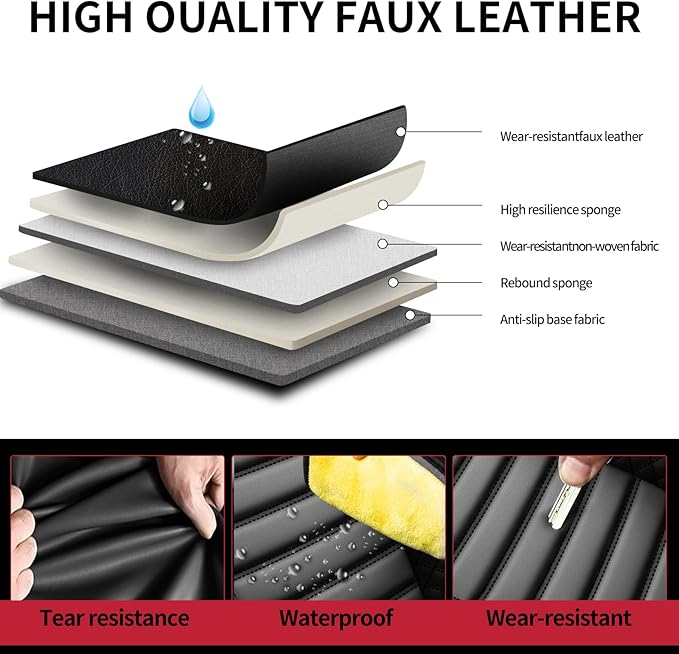 Fit Sonata Car Seat Covers for Hyundai Sonata 2004-2024 2025 2026- Upgraded Premium Waterproof & Breathable Leather, Airbag Compatible, All-Weather Seat Cushion Protector (Full Set, Black)