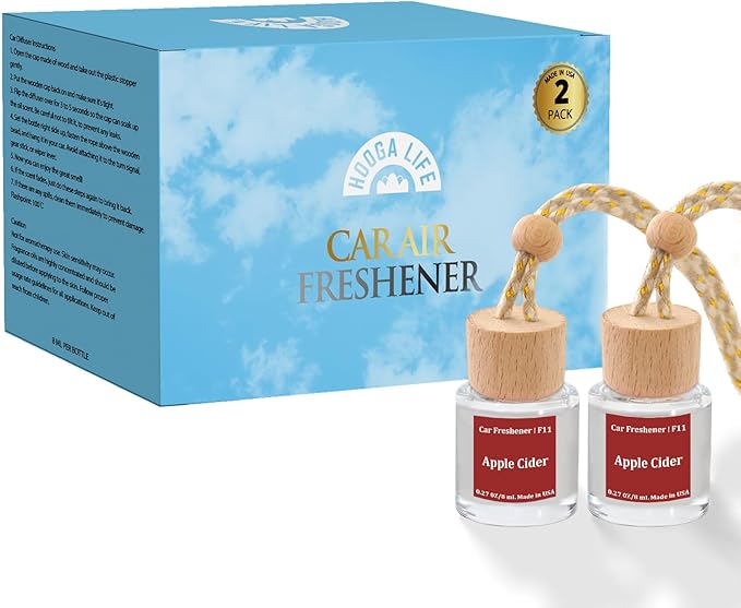 HoogaLife Car Air Freshener Diffuser 2 Pack Hanging Air Freshener Diffuser - Apple Cider Fragrance Oil Air D iffuser for Car, 45+ days Long Lasting Fragrance Made in USA （F11）