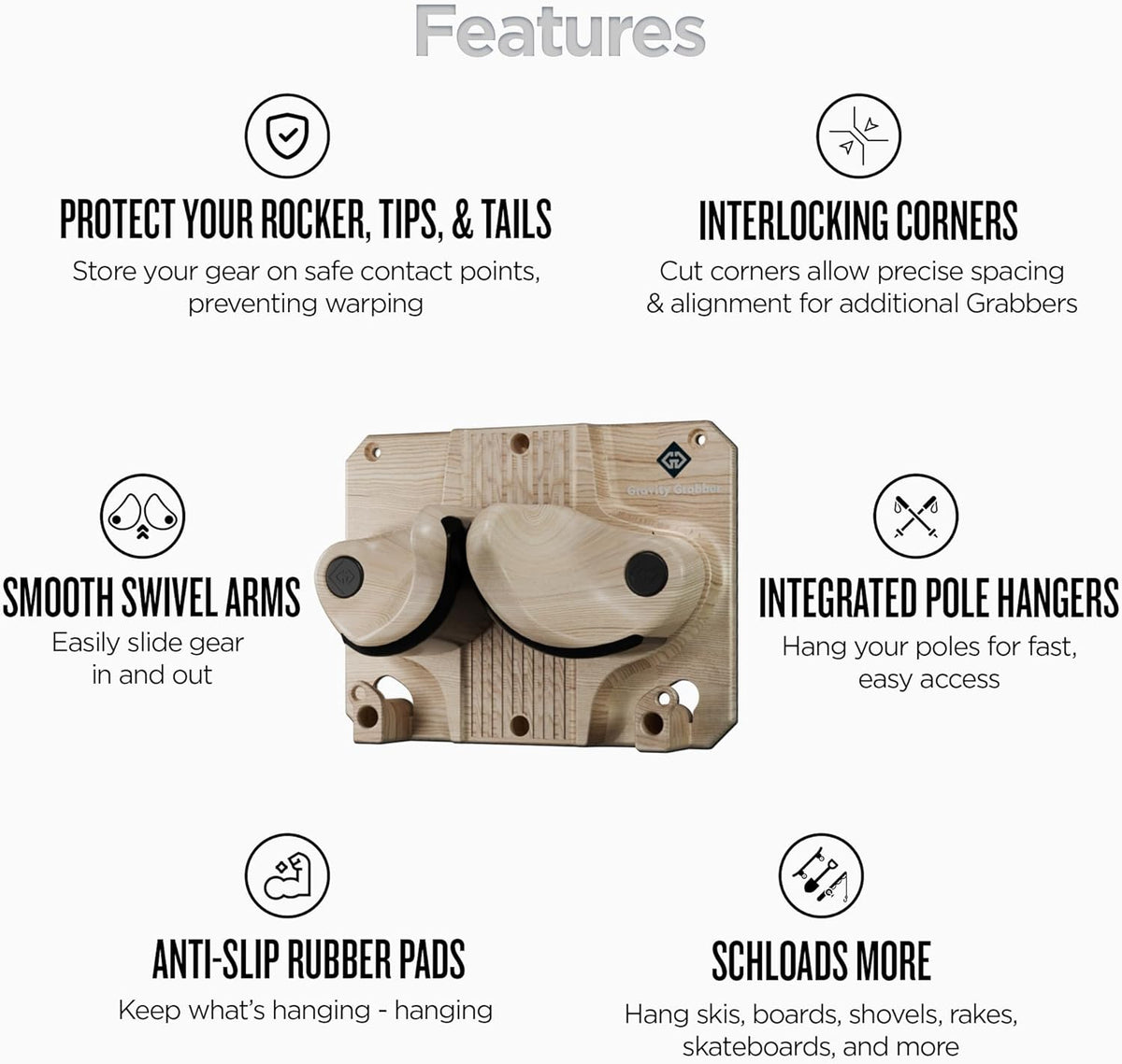 Ultimate Ski & Snowboard Wall Rack | Secure, Non-Slip Storage | Fits Any Ski/Board | Garage Organization | Ski Storage Rack | Snowboard Storage Rack | Winter Gear Organizer | 2 Pck