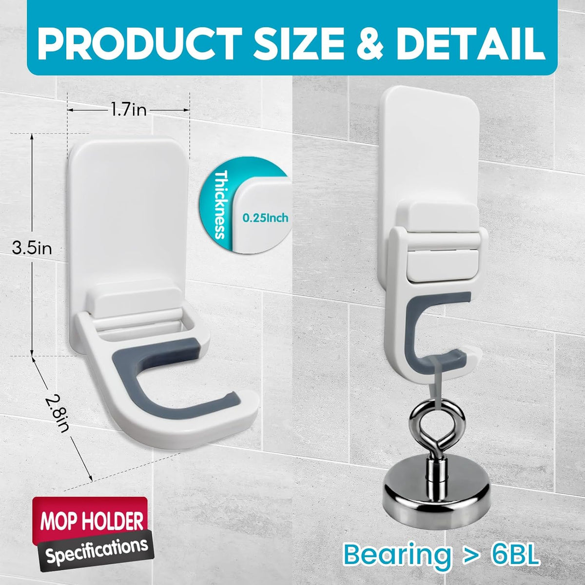 Broom Holder Wall Mount, 2 Pack Broom and Mop Organizer Wall Hanging Self Adhesive, No Drilling, Anti-Slip Broom and Mop Hanger Wall Mount Cleaning Ideal for Bathroom, Kitchen, Garden, Garage