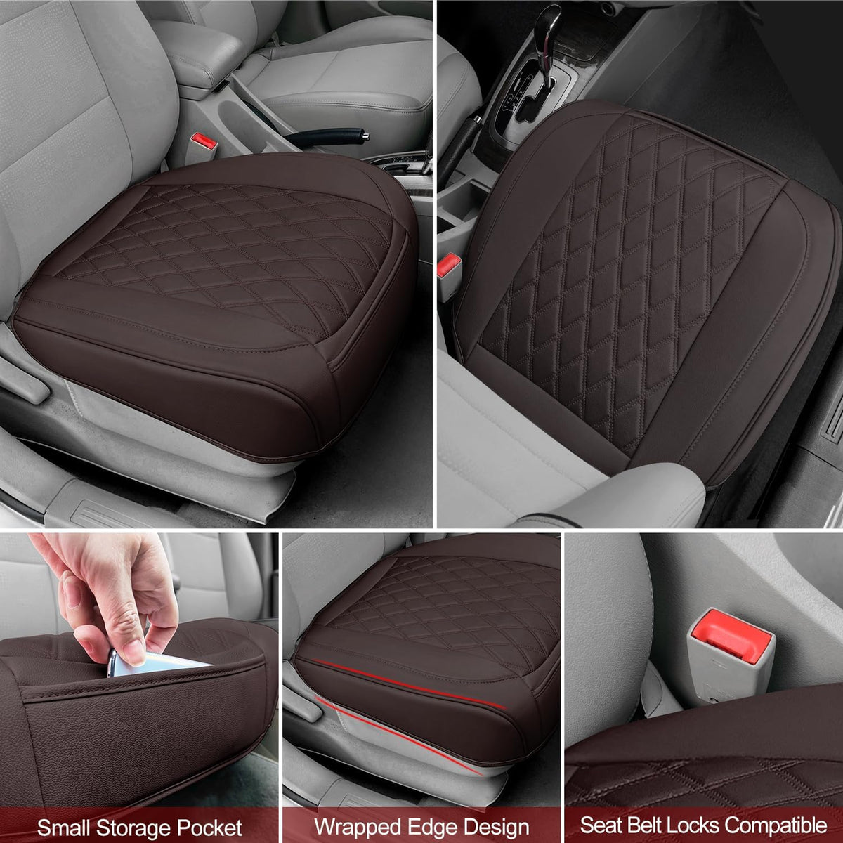 1 Pack Leather Front Car Seat Cover Bottom Car Seat, Anti-Slip and Full Wrap Driver Car Seat Protectors, Luxury Waterproof Bottom Auto Seat Cushion Pad Mat for Most Vehicles(Coffee)