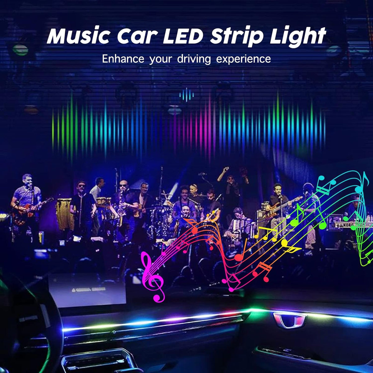 Interior Car LED Lights, RGB Dream Color Acrylic LED Lights for Car, Ambient Lighting Kits with Wireless APP and RF Remote Control, Music Sync Dynamic Chasing (6 in 1)