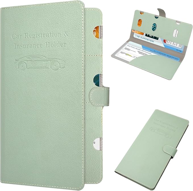 RSAquar Car Registration and Insurance Holder, Vehicle Glove Box Organizer Cool Car Accessories, Car Document Holder for Cards, Driver License & Essential Document, JD-Green