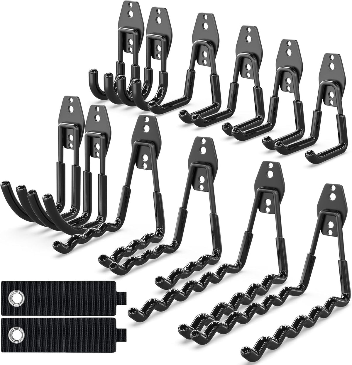 Garage Storage Hooks 14PC, Garage Wall Hooks with 1 Extra Round Strengthen Welding Spot for Hanging & Organizing Shovel, Rake, Chair, Hose(Black)