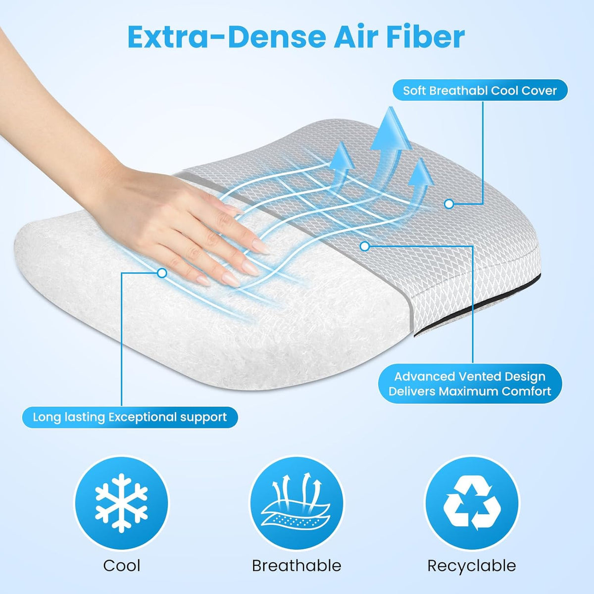 Office Chair Cushion - Breathable Pressure Relief Seat Cushion with Hours Sitting on Gaming/Car/Wheelchair, Extra-Dense Air Fiber for Orthopedic Coccyx, Sciatica & Hip Support (Light Gray)